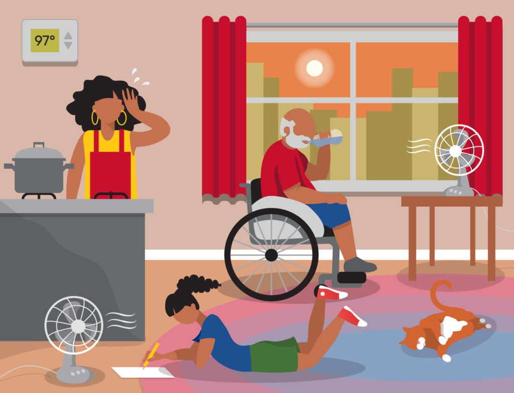 illustration of family in hot apartment